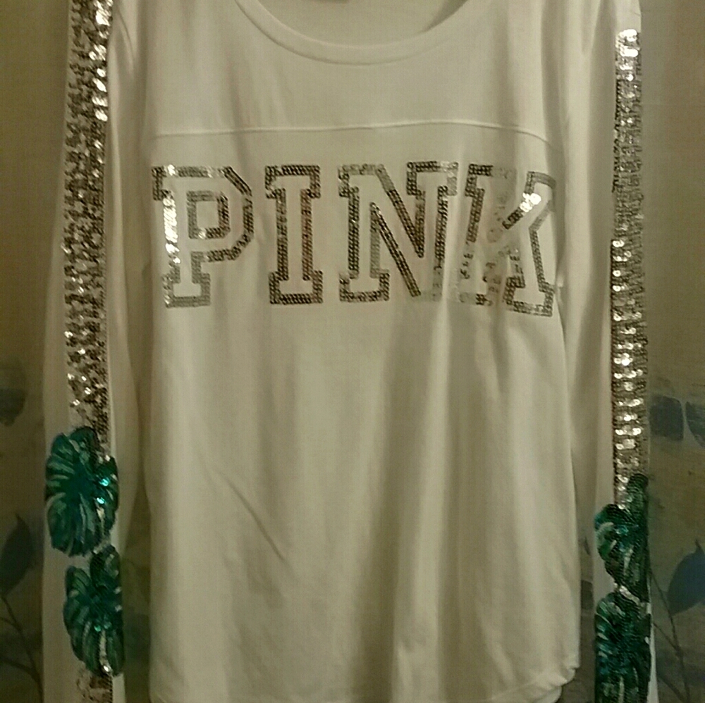 PINK VS Bling Palm Tree Fern long sleeve tee shirt